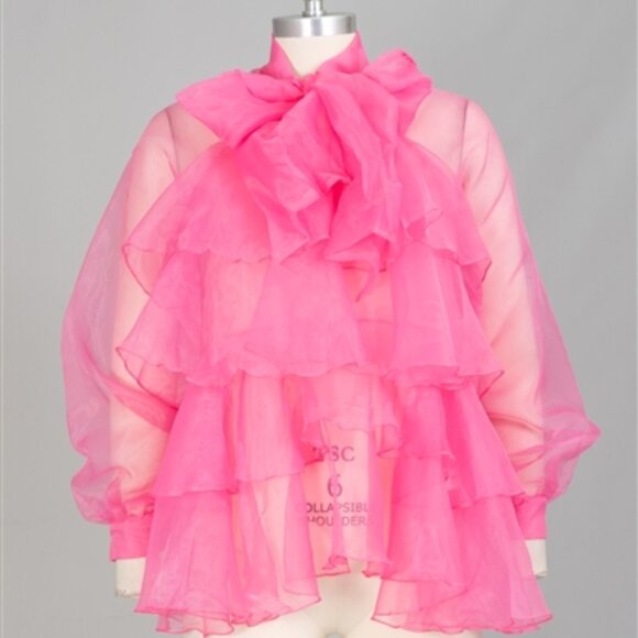 Hot Pink Sheer Bow Top by WoWo - Picture 4 of 5